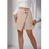 imageALCEA ROSEA Womens Faux Suede Mini Skirt High Waist Button Front Asymmetrical Hem ALine Short Skirt 7827Beige