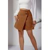 imageALCEA ROSEA Womens Faux Suede Mini Skirt High Waist Button Front Asymmetrical Hem ALine Short Skirt 7827Khaki