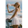 imageALCEA ROSEA Womens Ruffle Mini Skirt with Pants Elastic High Waist Flared Flowy Tiered Swing Party Club Short Skirt 78877888white