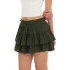 imageALCEA ROSEA Womens Ruffle Mini Skirt with Pants Elastic High Waist Flared Flowy Tiered Swing Party Club Short Skirt 7887Army Green