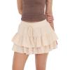 imageALCEA ROSEA Womens Ruffle Mini Skirt with Pants Elastic High Waist Flared Flowy Tiered Swing Party Club Short Skirt 7887Beige