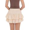 imageALCEA ROSEA Womens Ruffle Mini Skirt with Pants Elastic High Waist Flared Flowy Tiered Swing Party Club Short Skirt 7887Beige