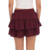 imageALCEA ROSEA Womens Ruffle Mini Skirt with Pants Elastic High Waist Flared Flowy Tiered Swing Party Club Short Skirt 7887Red