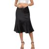 imageALCEA ROSEA Womens Satin High Waisted Silk Aline Wedding Elegant Elastic Midi SkirtBlack