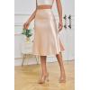 imageALCEA ROSEA Womens Satin High Waisted Silk Aline Wedding Elegant Elastic Midi SkirtMilk Tea