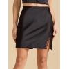 imageALCEA ROSEA Womens Satin Silky Mini Skirt Lace Trim Slit Hem High Waist Bodycon Mini Short Skirt 7878Black