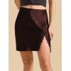 imageALCEA ROSEA Womens Satin Silky Mini Skirt Lace Trim Slit Hem High Waist Bodycon Mini Short Skirt 7878Brown