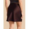 imageALCEA ROSEA Womens Satin Silky Mini Skirt Lace Trim Slit Hem High Waist Bodycon Mini Short Skirt 7878Brown