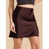 imageALCEA ROSEA Womens Satin Silky Mini Skirt Lace Trim Slit Hem High Waist Bodycon Mini Short Skirt 7878Brown