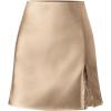 imageALCEA ROSEA Womens Satin Silky Mini Skirt Lace Trim Slit Hem High Waist Bodycon Mini Short Skirt 7878Champagne