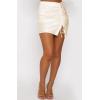imageALCEA ROSEA Womens Satin Skirts Split Side Slit Ruched Hem Drawstring Wrap Ruffle High Waist Mini Skirt 7877Beige