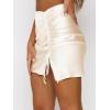 imageALCEA ROSEA Womens Satin Skirts Split Side Slit Ruched Hem Drawstring Wrap Ruffle High Waist Mini Skirt 7877Beige