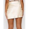 imageALCEA ROSEA Womens Satin Skirts Split Side Slit Ruched Hem Drawstring Wrap Ruffle High Waist Mini Skirt 7877Beige
