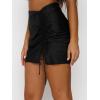 imageALCEA ROSEA Womens Satin Skirts Split Side Slit Ruched Hem Drawstring Wrap Ruffle High Waist Mini Skirt 7877Black