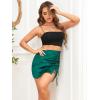 imageALCEA ROSEA Womens Satin Skirts Split Side Slit Ruched Hem Drawstring Wrap Ruffle High Waist Mini Skirt 7877Green