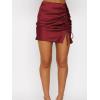 imageALCEA ROSEA Womens Satin Skirts Split Side Slit Ruched Hem Drawstring Wrap Ruffle High Waist Mini Skirt 7877Wine
