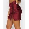 imageALCEA ROSEA Womens Satin Skirts Split Side Slit Ruched Hem Drawstring Wrap Ruffle High Waist Mini Skirt 7877Wine