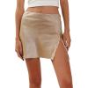 imageALCEA ROSEA Womens Satin Silky Mini Skirt Lace Trim Slit Hem High Waist Bodycon Mini Short Skirt 7878Champagne