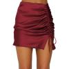 imageALCEA ROSEA Womens Satin Skirts Split Side Slit Ruched Hem Drawstring Wrap Ruffle High Waist Mini Skirt 7877Wine