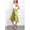 imageALCEA ROSEA Women High Waist Silky Satin Midi Skirt Elastic Waist A Line Skirt with Slit1951apple Green