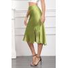imageALCEA ROSEA Women High Waist Silky Satin Midi Skirt Elastic Waist A Line Skirt with Slit1951apple Green