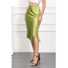 imageALCEA ROSEA Women High Waist Silky Satin Midi Skirt Elastic Waist A Line Skirt with Slit1951apple Green