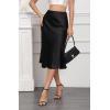 imageALCEA ROSEA Women High Waist Silky Satin Midi Skirt Elastic Waist A Line Skirt with Slit1951black