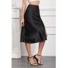 imageALCEA ROSEA Women High Waist Silky Satin Midi Skirt Elastic Waist A Line Skirt with Slit1951black