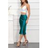 imageALCEA ROSEA Women High Waist Silky Satin Midi Skirt Elastic Waist A Line Skirt with Slit1951blackish Green
