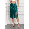 imageALCEA ROSEA Women High Waist Silky Satin Midi Skirt Elastic Waist A Line Skirt with Slit1951blackish Green