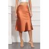 imageALCEA ROSEA Women High Waist Silky Satin Midi Skirt Elastic Waist A Line Skirt with Slit1951caramel