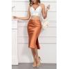imageALCEA ROSEA Women High Waist Silky Satin Midi Skirt Elastic Waist A Line Skirt with Slit1951caramel