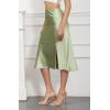 imageALCEA ROSEA Women High Waist Silky Satin Midi Skirt Elastic Waist A Line Skirt with Slit1951light Green