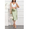 imageALCEA ROSEA Women High Waist Silky Satin Midi Skirt Elastic Waist A Line Skirt with Slit1951light Green