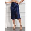 imageALCEA ROSEA Women High Waist Silky Satin Midi Skirt Elastic Waist A Line Skirt with Slit1951navy
