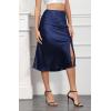 imageALCEA ROSEA Women High Waist Silky Satin Midi Skirt Elastic Waist A Line Skirt with Slit1951navy