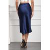 imageALCEA ROSEA Women High Waist Silky Satin Midi Skirt Elastic Waist A Line Skirt with Slit1951navy