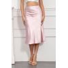 imageALCEA ROSEA Women High Waist Silky Satin Midi Skirt Elastic Waist A Line Skirt with Slit1951pink
