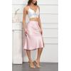 imageALCEA ROSEA Women High Waist Silky Satin Midi Skirt Elastic Waist A Line Skirt with Slit1951pink
