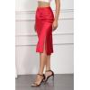 imageALCEA ROSEA Women High Waist Silky Satin Midi Skirt Elastic Waist A Line Skirt with Slit1951wine