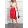 imageALCEA ROSEA Women High Waist Silky Satin Midi Skirt Elastic Waist A Line Skirt with Slit1951wine