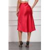 imageALCEA ROSEA Women High Waist Silky Satin Midi Skirt Elastic Waist A Line Skirt with Slit1951wine