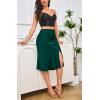 imageALCEA ROSEA Women High Waist Silky Satin Midi Skirt Elastic Waist A Line Skirt with SlitDark Green