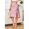 imageALCEA ROSEA Women High Waist Silky Satin Midi Skirt Elastic Waist A Line Skirt with SlitPale Pink