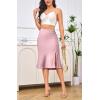 imageALCEA ROSEA Women High Waist Silky Satin Midi Skirt Elastic Waist A Line Skirt with SlitPale Pink
