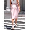 imageALCEA ROSEA Women High Waist Silky Satin Midi Skirt Elastic Waist A Line Skirt with SlitPink