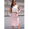 imageALCEA ROSEA Women High Waist Silky Satin Midi Skirt Elastic Waist A Line Skirt with SlitPink