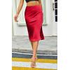 imageALCEA ROSEA Women High Waist Silky Satin Midi Skirt Elastic Waist A Line Skirt with SlitWine