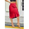 imageALCEA ROSEA Women High Waist Silky Satin Midi Skirt Elastic Waist A Line Skirt with SlitWine