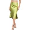 imageALCEA ROSEA Women High Waist Silky Satin Midi Skirt Elastic Waist A Line Skirt with Slit1951apple Green